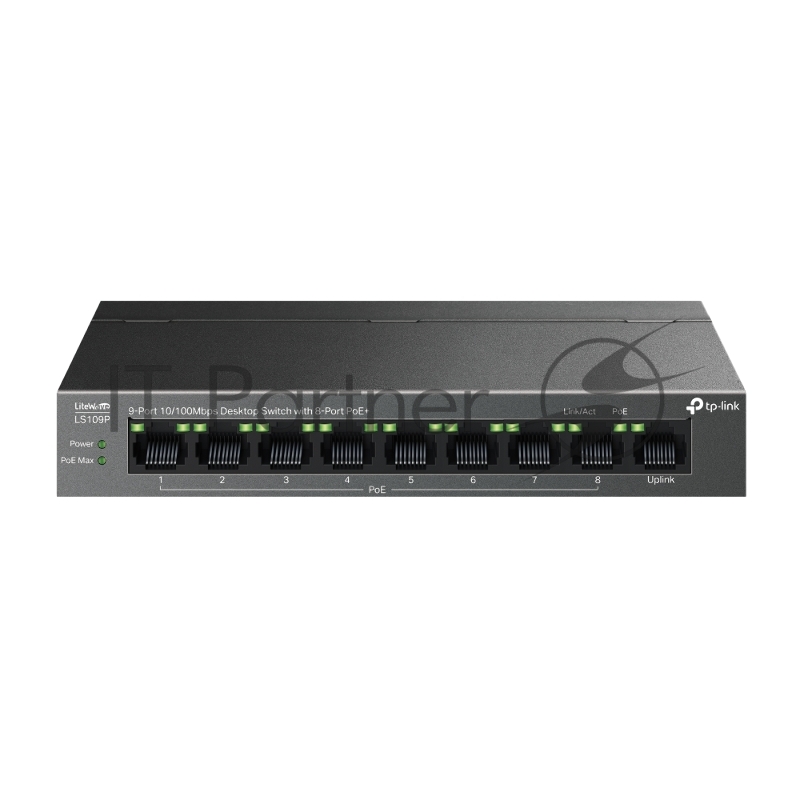 Коммутатор настольный TP-Link LS109P с 9 портами 10/100 Мбит/с (8 портов PoE+)