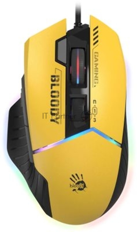 Мышь проводная A4Tech Bloody W95 Max Sports желтый/серый, 12000 dpi, USB, кнопки - 10