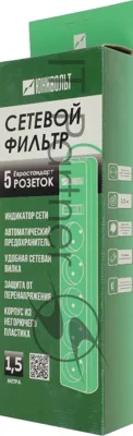 Сетевой фильтр Юнивольт 00-00000389 1.5м, 5 розеток, белый, коробка