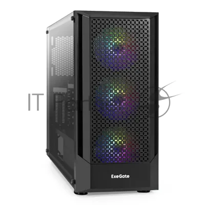 Компьютерный корпус Miditower ExeGate EVO-8227-NPX500 (ATX, БП 500NPX с вент. 12см, 2*USB+1*USB 3.0+HD Audio, черный, 3 вент. RGb, закаленное стекло)