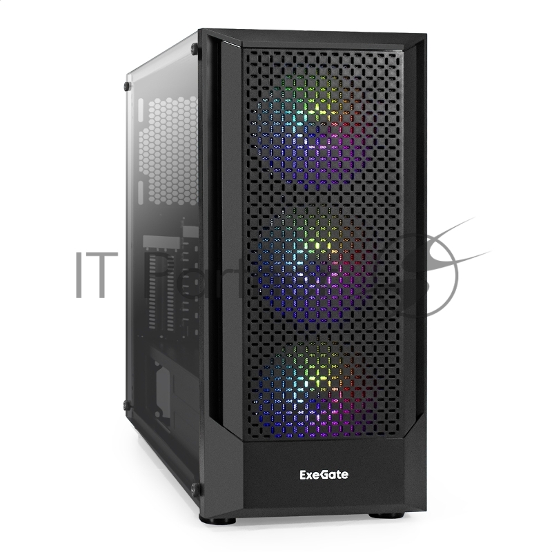 Компьютерный корпус Miditower ExeGate EVO-8227-NPX600 (ATX, БП 600NPX с вент. 12см, 2*USB+1*USB 3.0+HD Audio, черный, 3 вент. RGb, закаленное стекло)