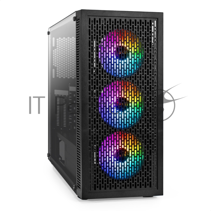 Компьютерный корпус Miditower ExeGate EVO-5001A-600NPX (ATX, БП 600NPX с вент. 12 см, 2хUSB+1хUSB 3.0+HD Audio, черный, 3 вент.12см с RGb подсветкой, боковая панель - закаленное стекло)