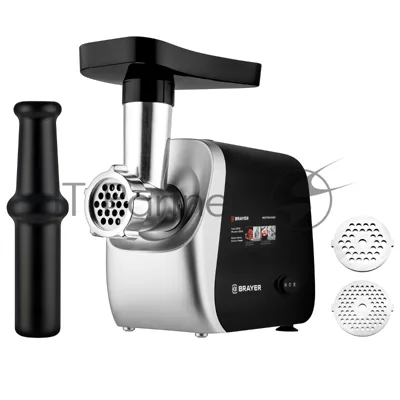 Мясорубка электрическая BRAYER BR1609 черный, 2000 Вт, 2.0 кг/мин, реверс, защита от перегрузки, насадки - 5