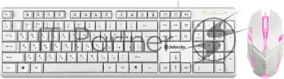 Комплект клавиатура+мышь Defender Motion C-977 проводной, USB, 1600 DPI, белый