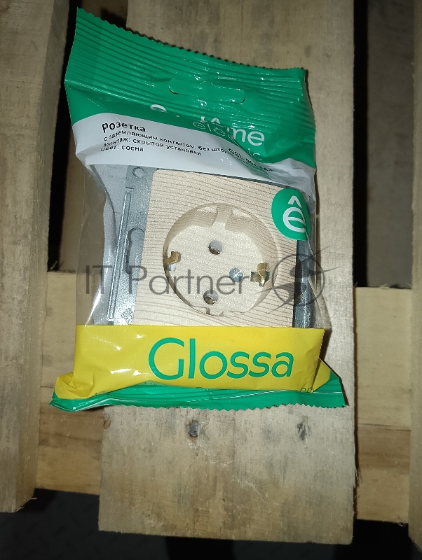 Розетка Glossa с заземлением, 16А, механизм, сосна