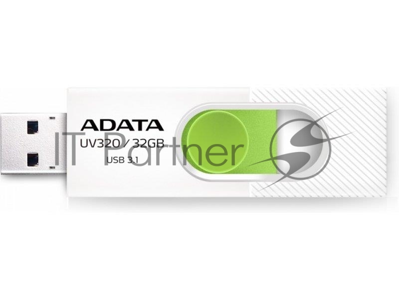 Флешка USB ADATA UV320 (AUV320-32G-RWHGN), 32Gb, USB 3.2, R/W 100/30, белый/зеленый