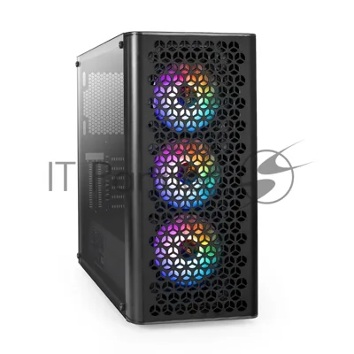 Компьютерный корпус Miditower ExeGate EVO-9202-EVO800 (ATX, БП EVO800RGb с вент. 12 см, с окном, 1*USB+1*USB 3.0, аудио, черный, 3 вент. 12см с RGb подсветкой)