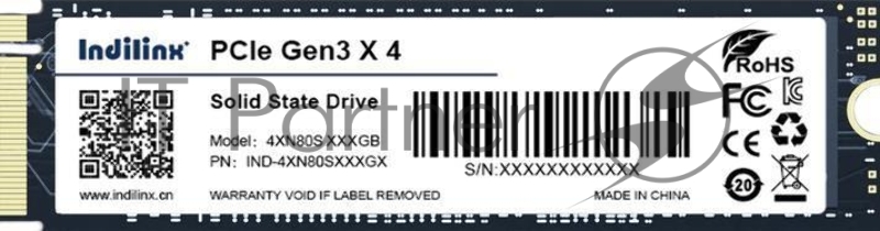 Накопитель SSD Indilinx IND-4XN80S, 256Gb, PCIe 3.0 x4, M.2 2280, NVMe, R/W 2300/1200