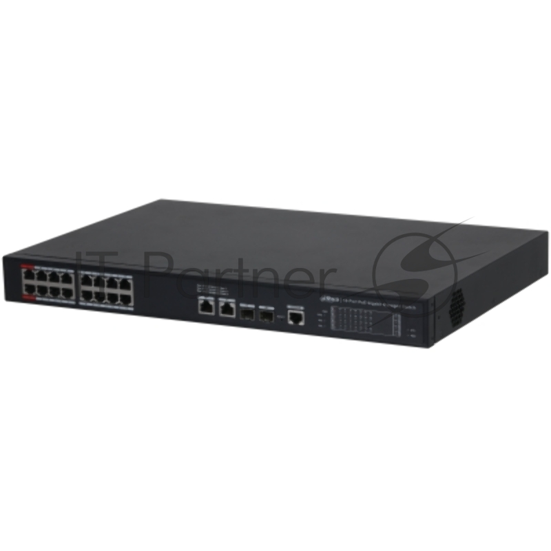 Коммутатор 20-портовый гигабитный управляемый с PoE Dahua DH-S4220-16GT-240, уровень L2, 16xRJ45 1Gb PoE, 2xRJ45 1Gb, 2xSFP 1Gb, суммарно до 240Вт, коммутация 56 Гбит/с, MAC-таблица 8к, металл