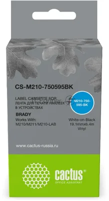 Картридж ленточный Cactus CS-M210-750595BK (M210-750-595-BK) белый шрифт, черный фон (19.1 мм, 6.4 м) для Brady M210/M211/M210-LAB