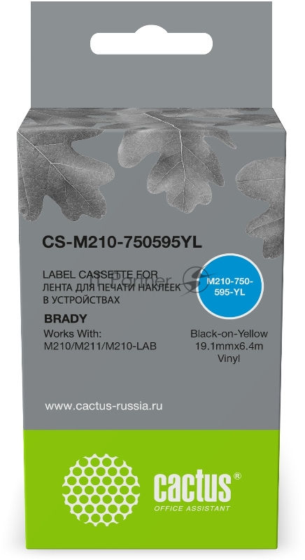 Картридж ленточный Cactus CS-M210-750595YL черный шрифт, желтый фон (19.1 мм, 6.4 м) для Brady M210/M211/M210-LAB