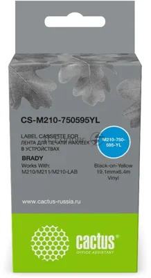 Картридж ленточный Cactus CS-M210-750595YL черный шрифт, желтый фон (19.1 мм, 6.4 м) для Brady M210/M211/M210-LAB