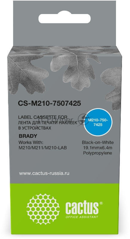 Картридж ленточный Cactus CS-M210-7507425 черный шрифт, белый фон (19.1 мм, 6.4 м) для Brady M210/M211/M210-LAB