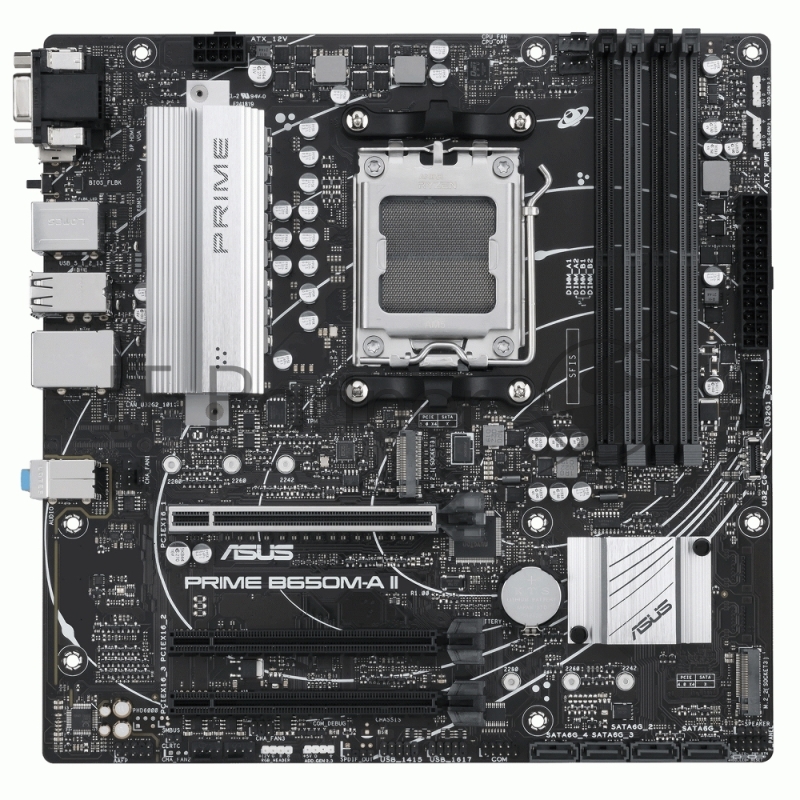 Материнская плата ASUS PRIME B650M-A II-CSM, AM5, AMD B650, 4xDDR5, 4xSATA, 2xM.2, 1xPCIe 4.0 x16, DisplayPort, HDMI, D-Sub, 1x2.5Gb LAN, 8xUSB, 3x3.5 мм, 7.1, microATX