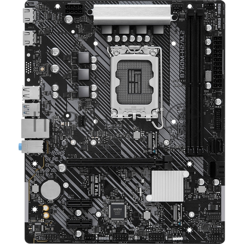 Материнская плата ASRock B760M-H2/M.2, LGA1700, Intel B760, 2xDDR5, 4xSATA, 2xM.2, 1xPCIe 4.0 x16, 2xHDMI, 1x2.5Gb LAN, 3x3.5 мм, 7.1, microATX