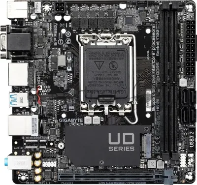 Материнская плата GIGABYTE H610I, LGA1700, Intel H610, 2xDDR5, 4xSATA, 1xM.2, 1xPCIe 4.0 x16, DisplayPort, HDMI, D-Sub, 1x1Gb LAN, 3x3.5 мм, 7.1, mini-ITX
