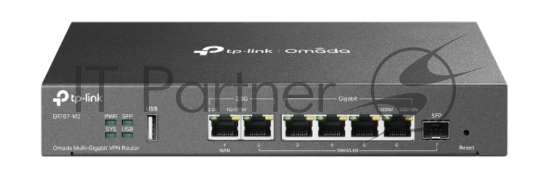 Маршрутизатор VPN TP-Link ER707-M2 Omada с мультигигабитными портами,1 x RJ45 WAN 2,5 Гбит/с, 1 x RJ45 WAN/LAN 2,5 Гбит/с, 1 x SFP WAN/LAN, 4 гиг. порта RJ45 WAN/LAN, 1 порт USB 2.0