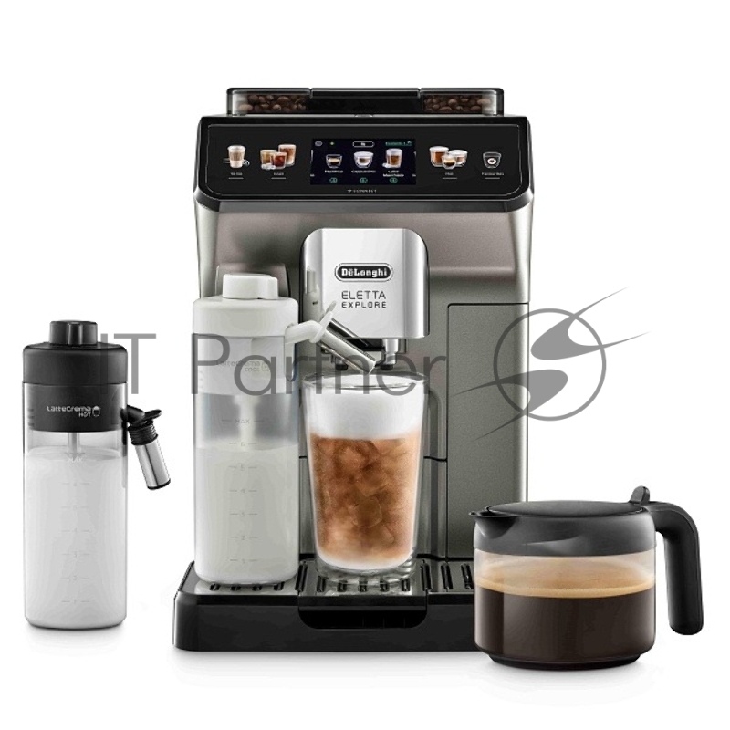 Кофемашина автоматическая DeLonghi ECAM450.86.T черный/серебристый, исп. кофе- зерновой/молотый, 1.8 л, 1450 Вт. 19 бар