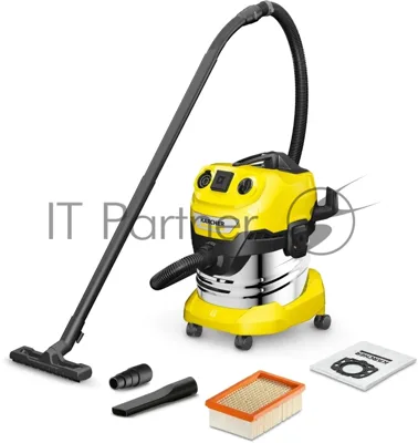 Строительный пылесос Karcher WD 4 P S V-20/5/22 желтый, 1000 Вт, уборка сухая/сбор воды/выдув, пылесборник мешок/контейнер, 20 л