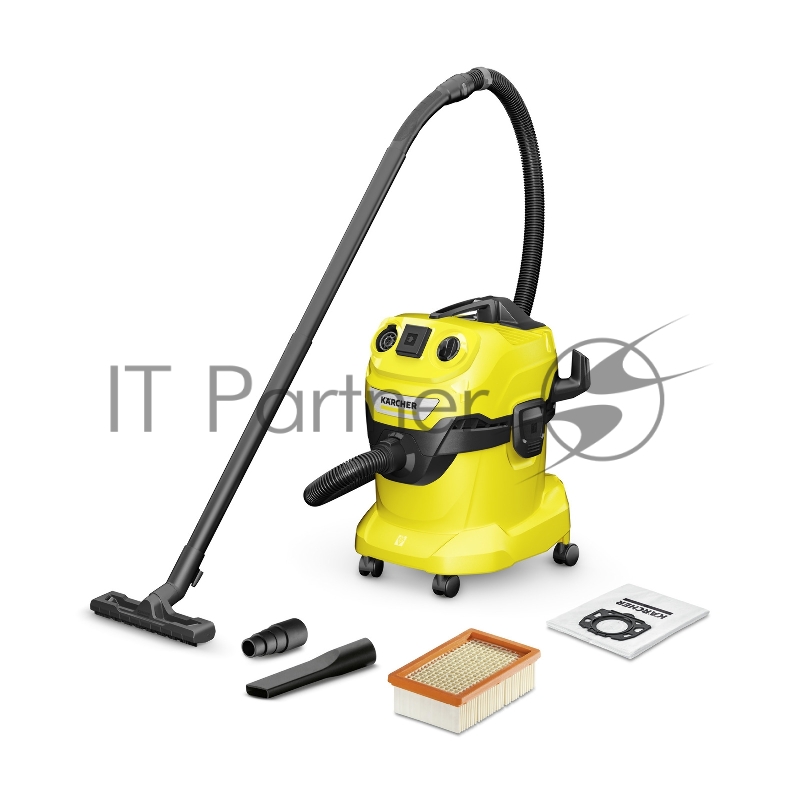 Строительный пылесос Karcher WD 4 P V-20/5/22 желтый, 1000 Вт, уборка сухая/сбор воды/выдув, пылесборник мешок/контейнер, 20 л