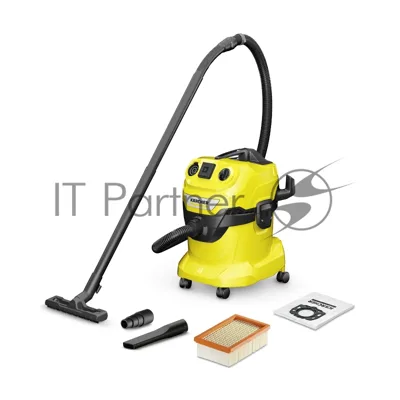 Строительный пылесос Karcher WD 4 P V-20/5/22 желтый, 1000 Вт, уборка сухая/сбор воды/выдув, пылесборник мешок/контейнер, 20 л