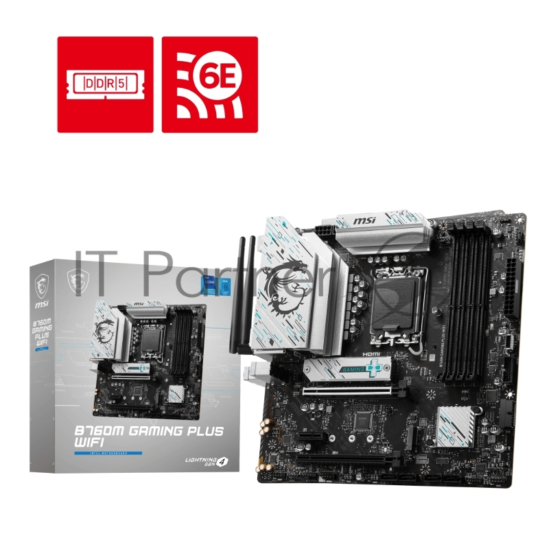 Материнская плата MSI B760M GAMING PLUS WIFI, LGA1700, Intel B760, 4xDDR5, 4xSATA, 2xM.2, 1xPCIe 4.0 x16, DisplayPort, HDMI, 1x2.5Gb LAN, 3x3.5 мм, 7.1, microATX