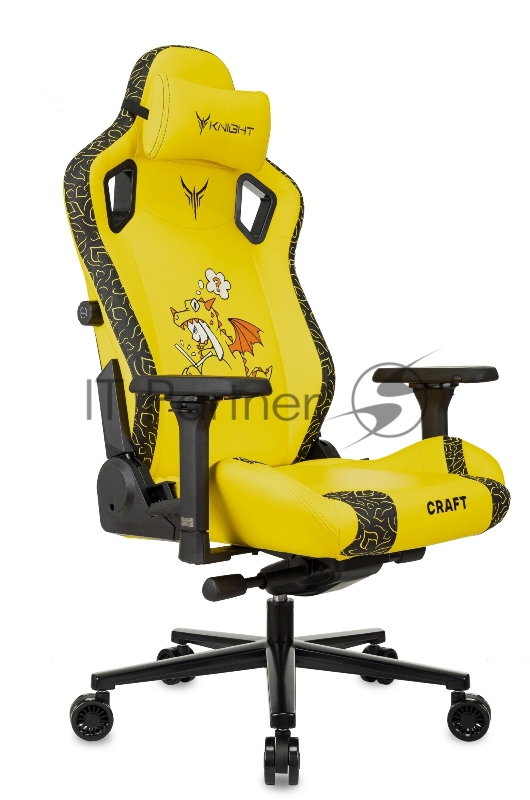 Кресло Knight Craft Dragon желтый, экокожа, 120 кг, механизм качания