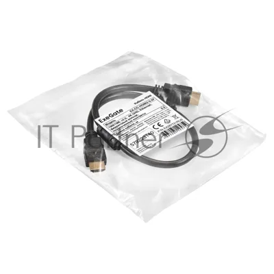 Кабель HDMI ExeGate EX-CC-HDMI2-0.5F (19M/19M, v2.0, 0,5м, 4K UHD, Ethernet, ферритовые кольца, позолоченные контакты)