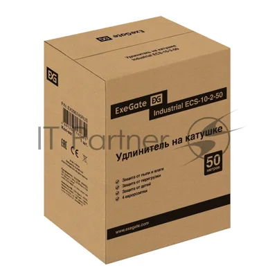 Удлинитель на катушке ExeGate industrial ECS-10-2-50 (4 евророзетки, IP20, 50 м, защита от детей, защита от перегрузки, 2х1,0 мм2, 10А/2.3 кВт)