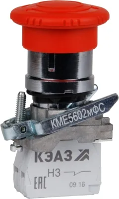 Кнопка КМЕ5602мФС-красный-0но+2нз-гриб-фикс-IP65-КЭАЗ