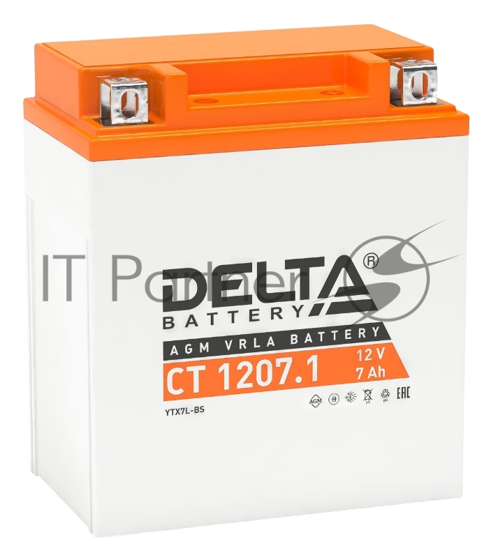 Аккумуляторная батарея Delta CT 1207.1 12В/7А·ч, клемма Болт + гайка Ø 6 мм (114х70х132мм (137мм), 2,15кг, Срок службы 5 лет