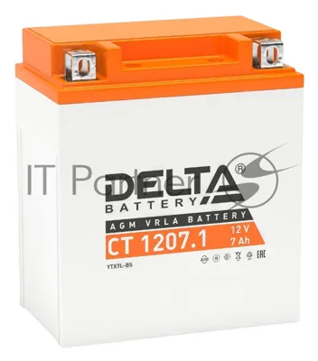 Аккумуляторная батарея Delta CT 1207.1 12В/7А·ч, клемма Болт + гайка Ø 6 мм (114х70х132мм (137мм), 2,15кг, Срок службы 5 лет