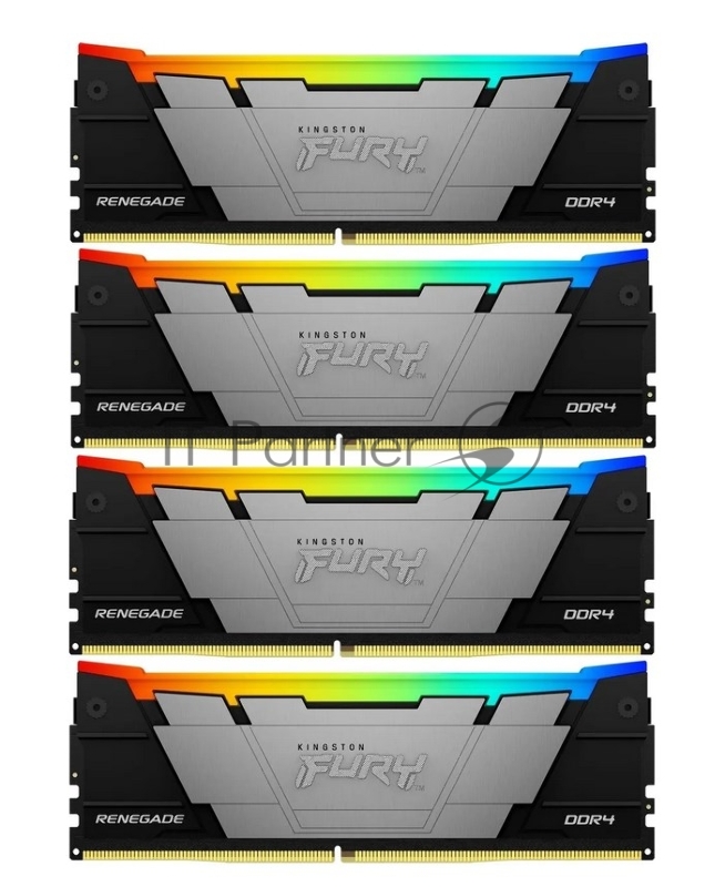 Оперативная память Kingston Fury Renegade, DDR4, 128Gb (4x32Gb), 3600MHz, CL18, DIMM, радиатор, RGB, черный/серебристый