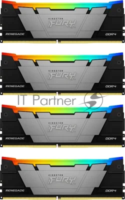 Оперативная память Kingston Fury Renegade, DDR4, 32Gb (4x8GB), 3200MHz, CL16, DIMM, с радиаторами, RGB, серебристый/черный