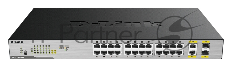 Коммутатор D-Link DGS-1026MP/B2A, 24×1 Гбит/с + 2×1 Гбит/с Combo, неуправляемый