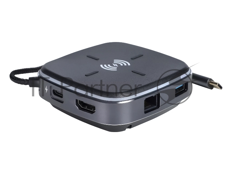 Многофункциональная док-станция Intrend ITACS-9W Type-C с беспроводной зарядкой 3 встроенных высокоскоростных USB 3.0, встроенный высокоскоростной TF и SD карт ридер, разъем RJ-45 для подключения к локальной сети HDMI 4K/30Hz, 60W Power Delivery порт,