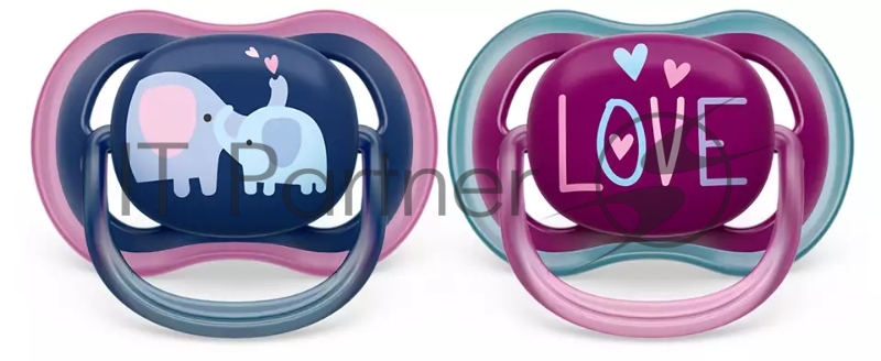 Пустышка Philips ultra air, слоники/LOVE, 18+ мес., 2 шт.