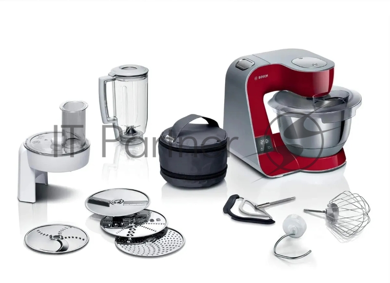 Кухонная машина Bosch MUM5X720 планетар.вращ. 1000Вт красный/серый