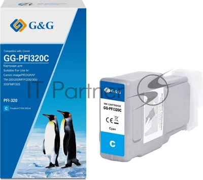 Картридж струйный G&G GG-PFI320C (PFI-320C) голубой (300 мл) для Canon imagePROGRAF TM-200/200MFP/205/300/300MFP/305