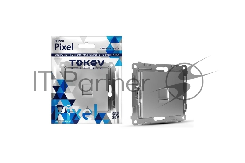 Розетка телефонная 1-м TOKOV ELECTRIC СП Pixel RJ11 механизм алюм.