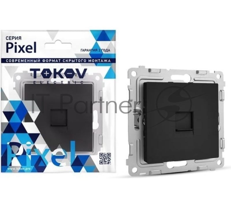 Розетка телефонная 1-м TOKOV ELECTRIC СП Pixel RJ11 механизм карбон