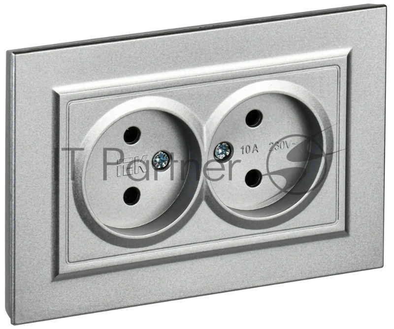 Розетка 2-местная IEK BRITE РС12-2-БрА (BR-R20-10-K47-F) без заземления, без защитных шторок, 10А в сборе, алюминий