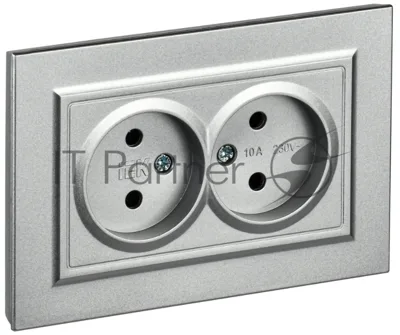 Розетка 2-местная IEK BRITE РС12-2-БрА (BR-R20-10-K47-F) без заземления, без защитных шторок, 10А в сборе, алюминий