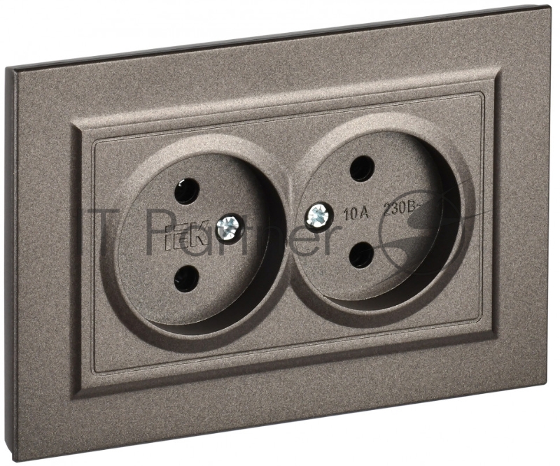 Розетка 2-местная IEK BRITE РС12-2-БрТБ (BR-R20-10-K45-F) 10А в сборе, без заземления, без защитных шторок, темная бронза