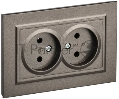 Розетка 2-местная IEK BRITE РС12-2-БрТБ (BR-R20-10-K45-F) 10А в сборе, без заземления, без защитных шторок, темная бронза