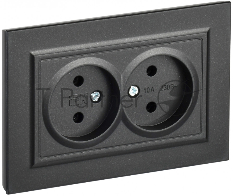 Розетка 2-местная IEK BRITE РС12-2-БрЧ (BR-R20-10-K02-F) 10А, в сборе, без заземления без защитных шторок, черный