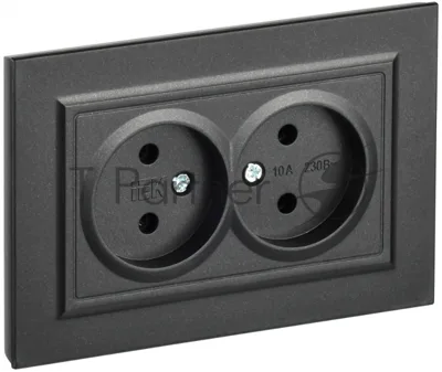 Розетка 2-местная IEK BRITE РС12-2-БрЧ (BR-R20-10-K02-F) 10А, в сборе, без заземления без защитных шторок, черный