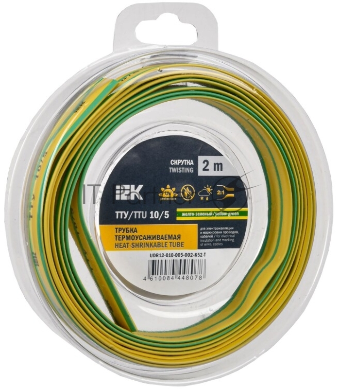 Трубка термоусадочная ТТУ нг-LS 10/5 желт./зел. (уп.2м) IEK UDR12-010-005-002-K52-T