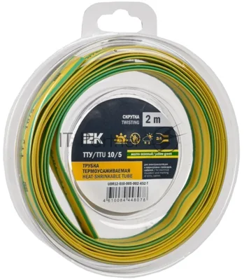 Трубка термоусадочная ТТУ нг-LS 10/5 желт./зел. (уп.2м) IEK UDR12-010-005-002-K52-T