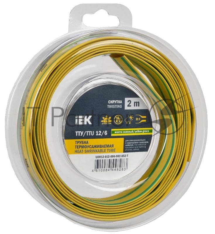 Трубка термоусадочная ТТУ нг-LS 12/6 желт./зел. (уп.2м) IEK UDR12-012-006-002-K52-T